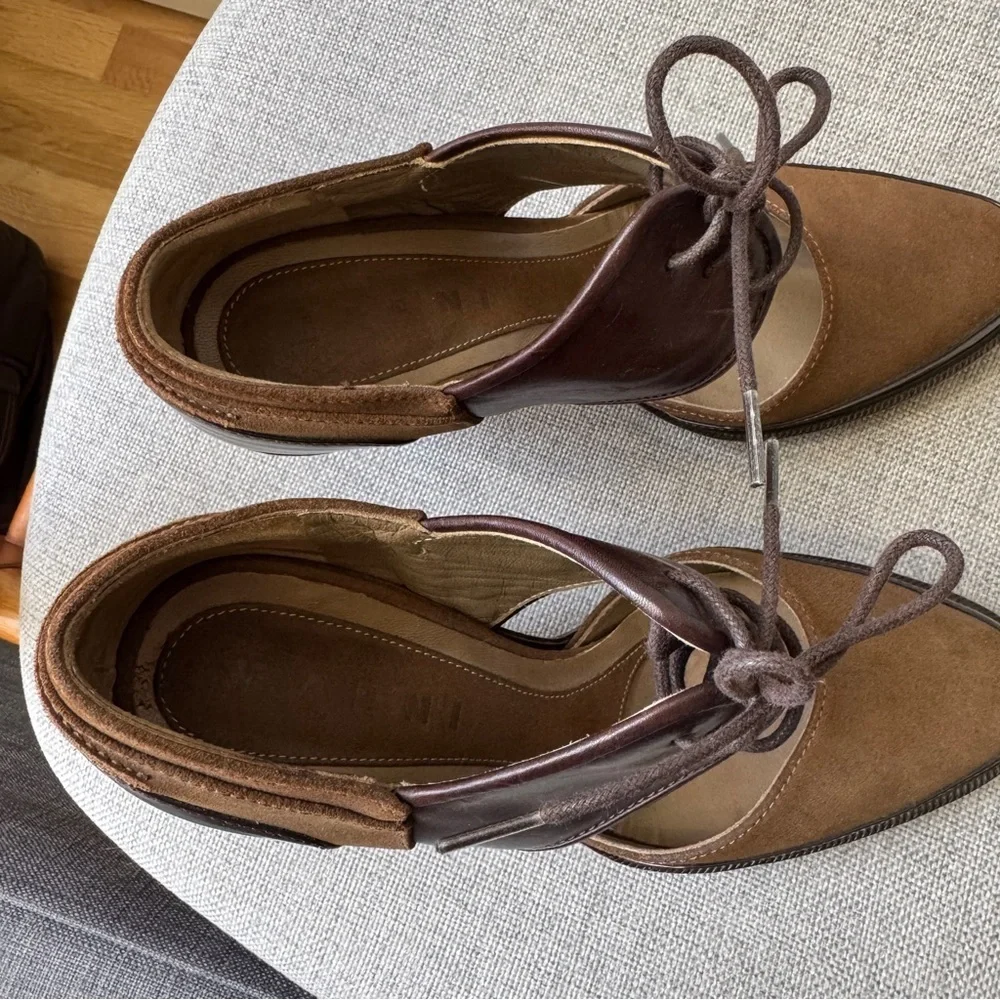 Marni Oxford Lace Up Block Heel Brown Leather 38